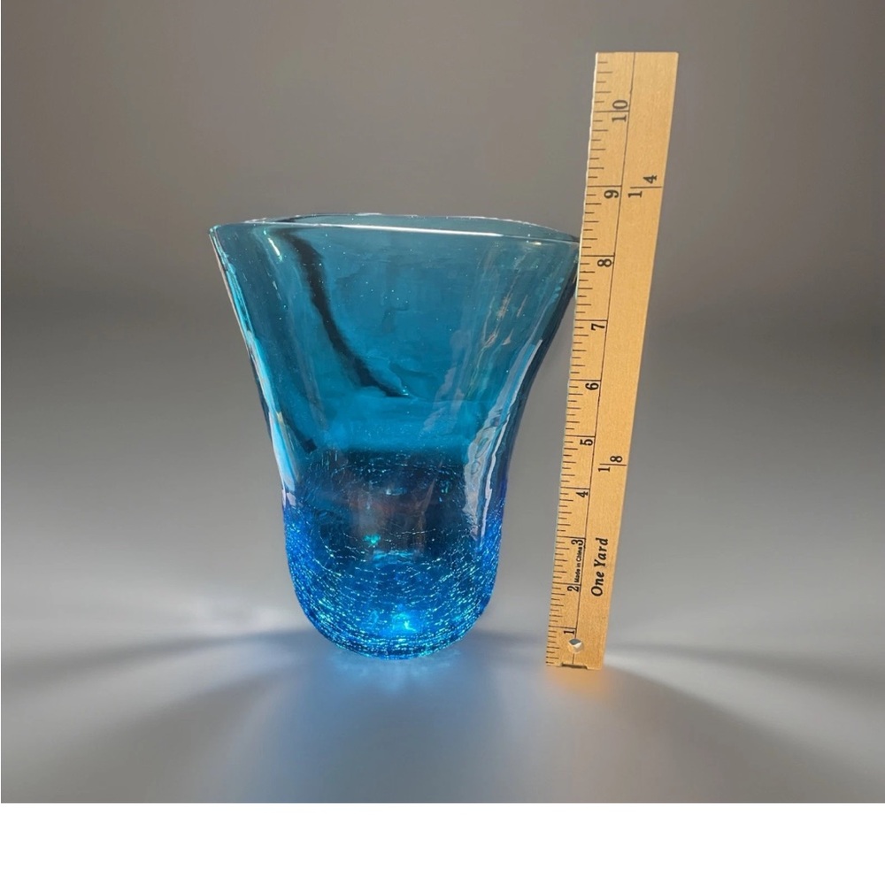 🔥 Vintage Crackle Glass Vase Handblown Art Glass - Picture 4 of 7